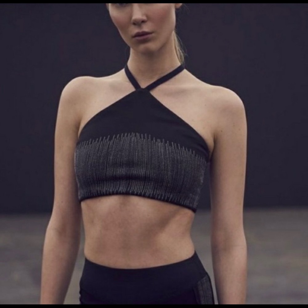 KORAL Black Oxidize Crop Top Bra Silver Metallic